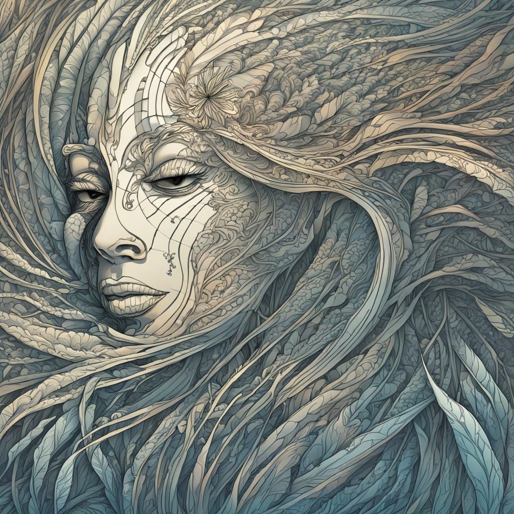 Abstract Naiad Fractal in Zentangle Style