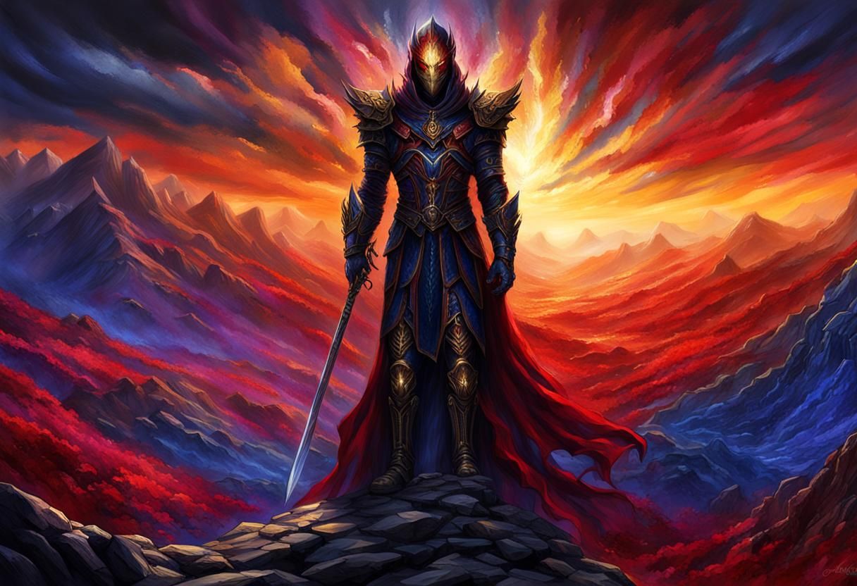 Menacing Figure Overlooks Surreal Dark Fantasy Landscape