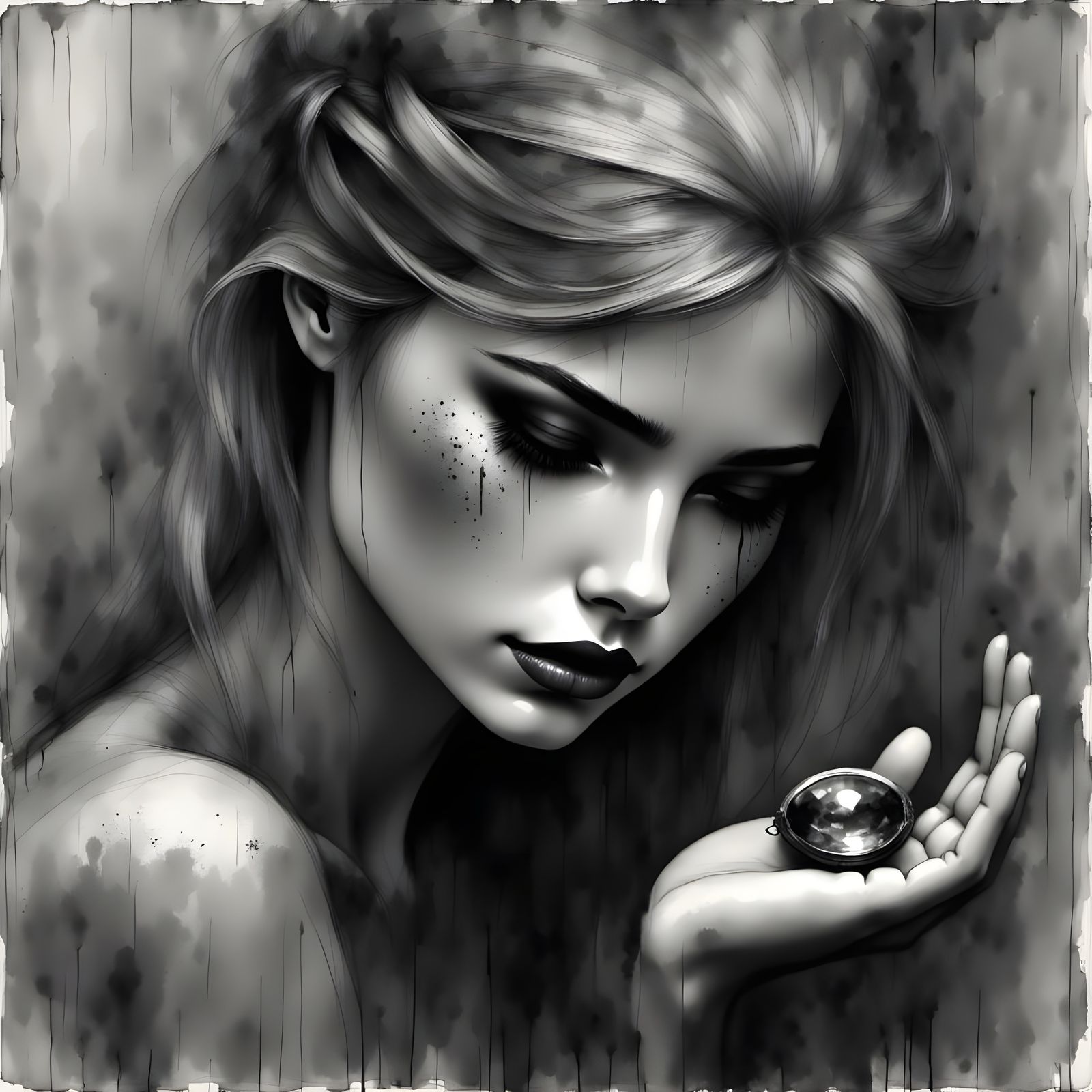 Monochrome Portrait of a Sad Norse Goddess