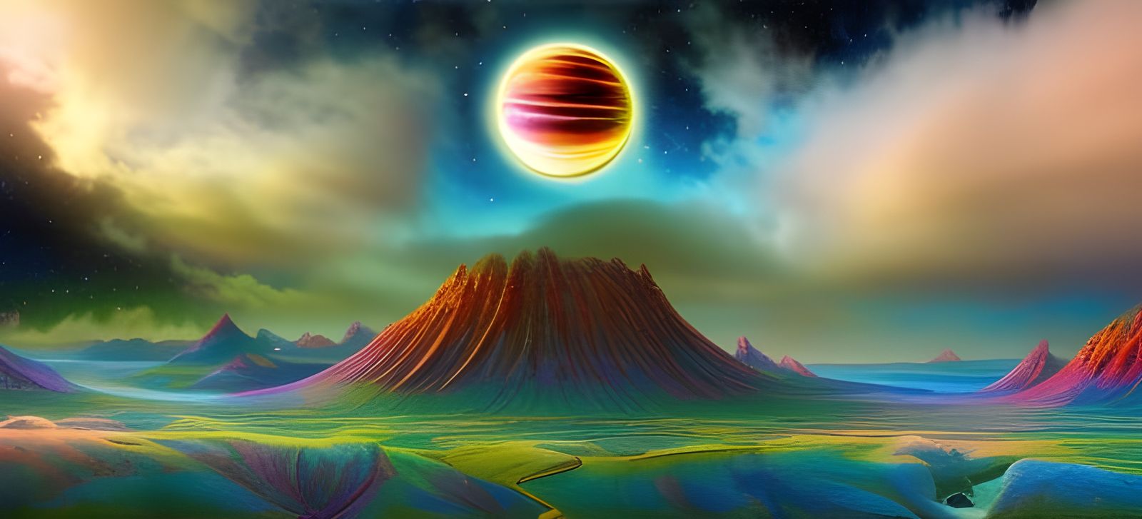 Psychedelic Alien Planetscape in Hyperrealistic Style