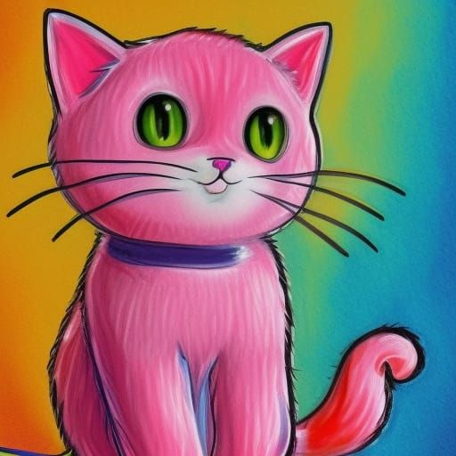 Cute Cat Swimming in Candy Colors