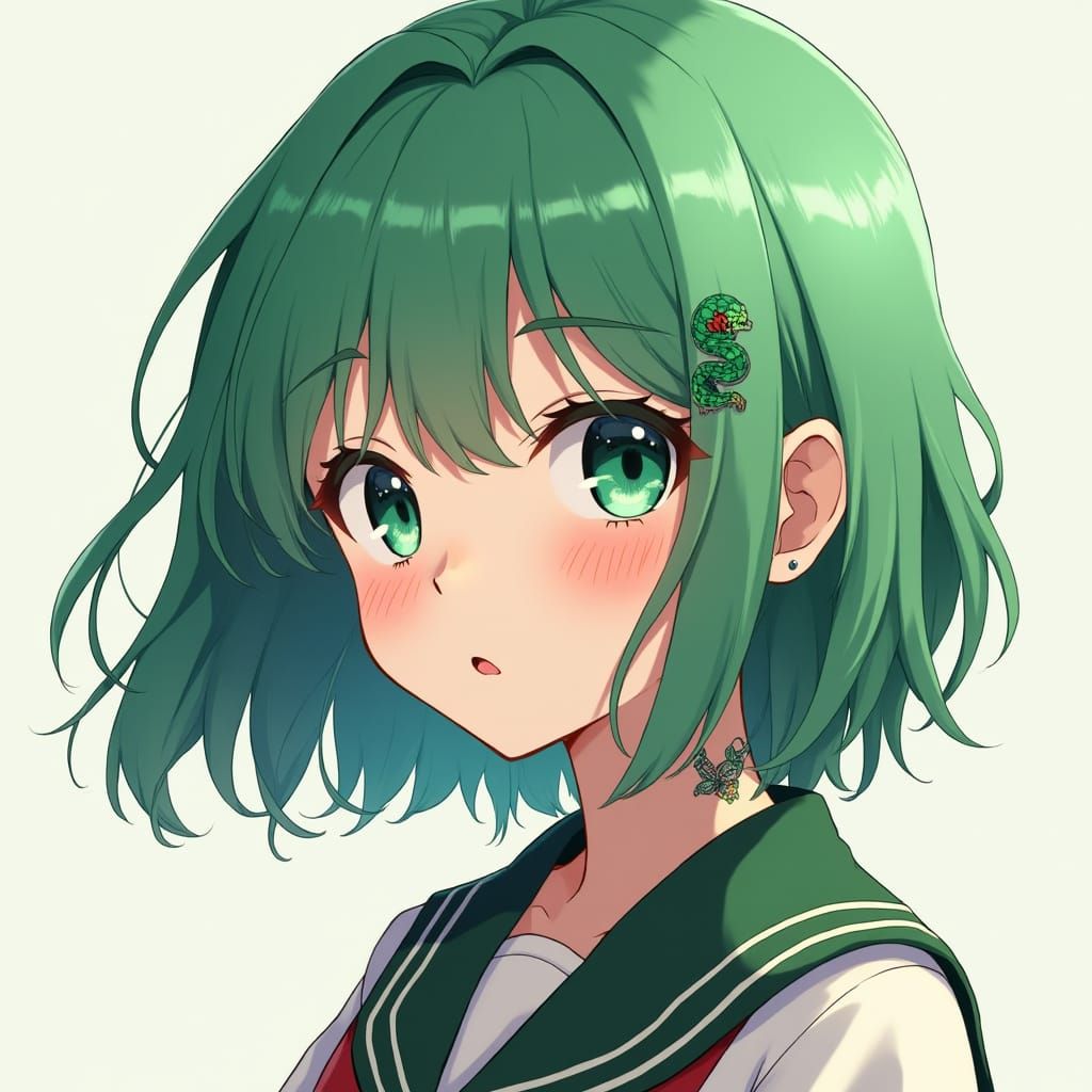 Anime Girl with Snake Tattoo in 3D Style