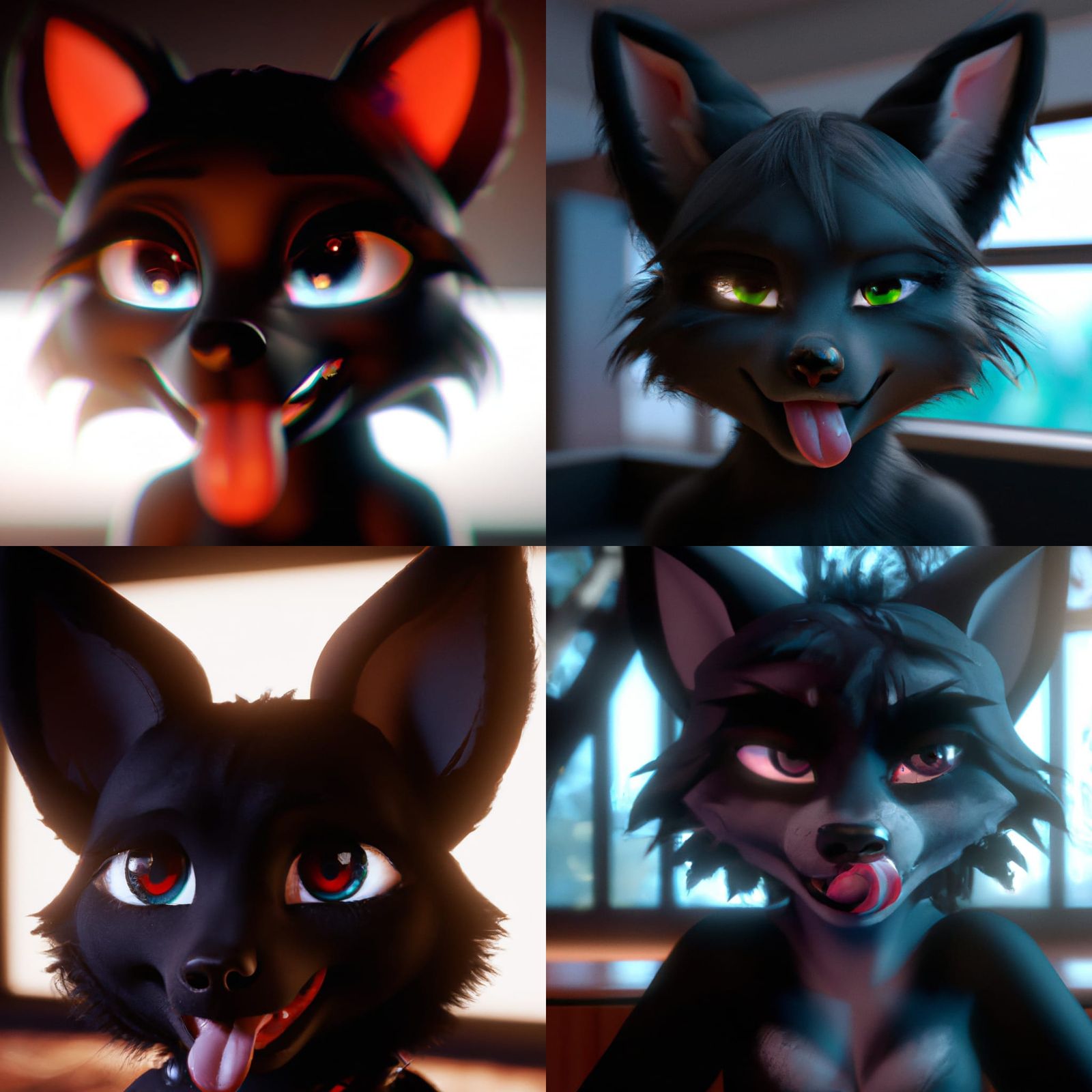 Cute Black Fox Fursona in 3D Render