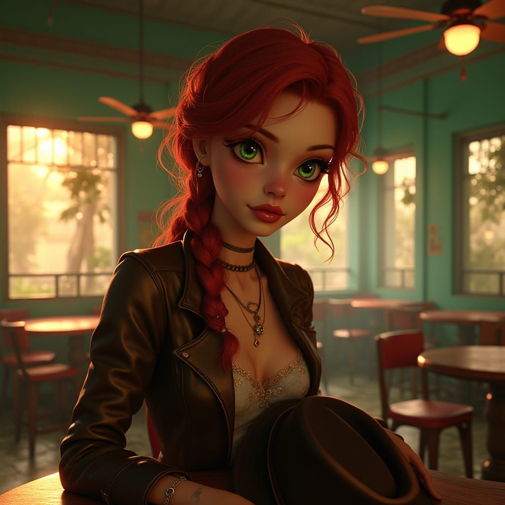 Sultry 1930s Havana Siren with Braided Hair and Leather Jack...