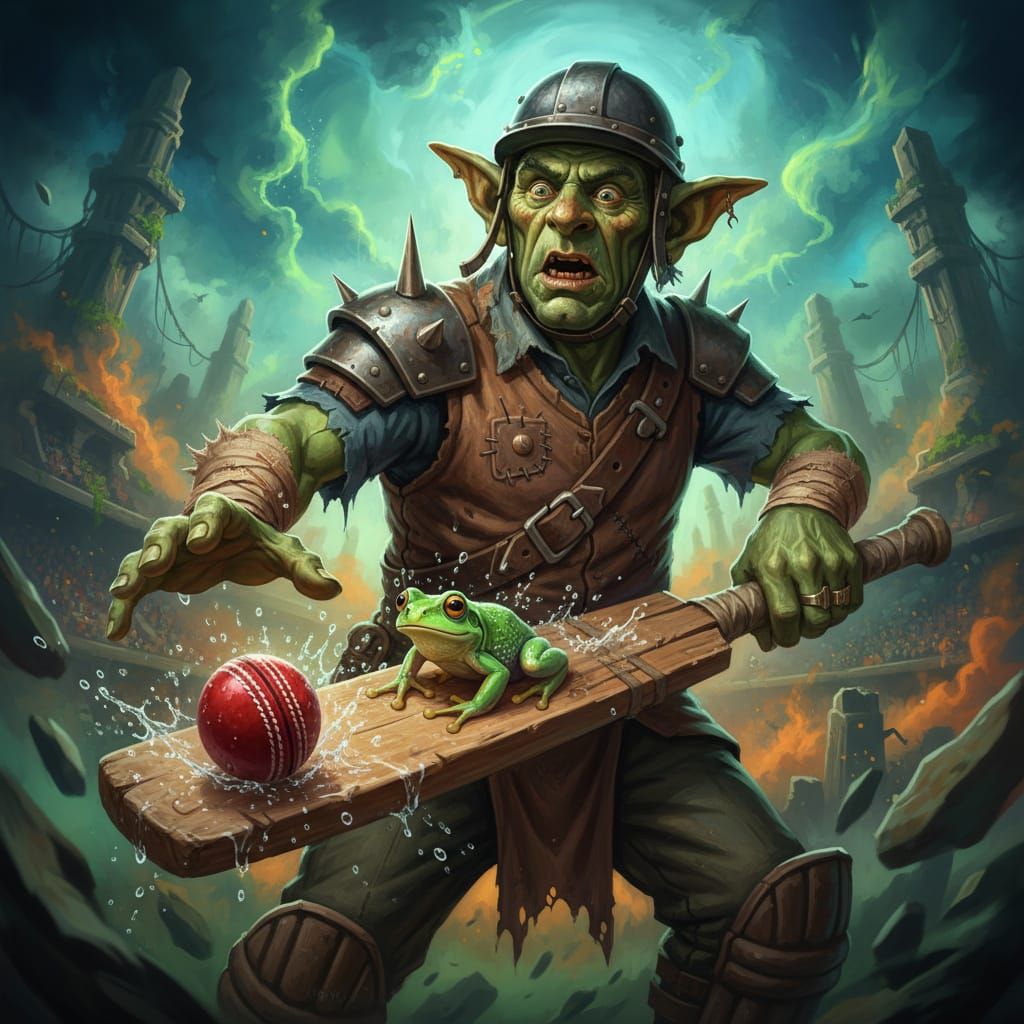 Goblin Cricketer Faces Surprise Frog Attack