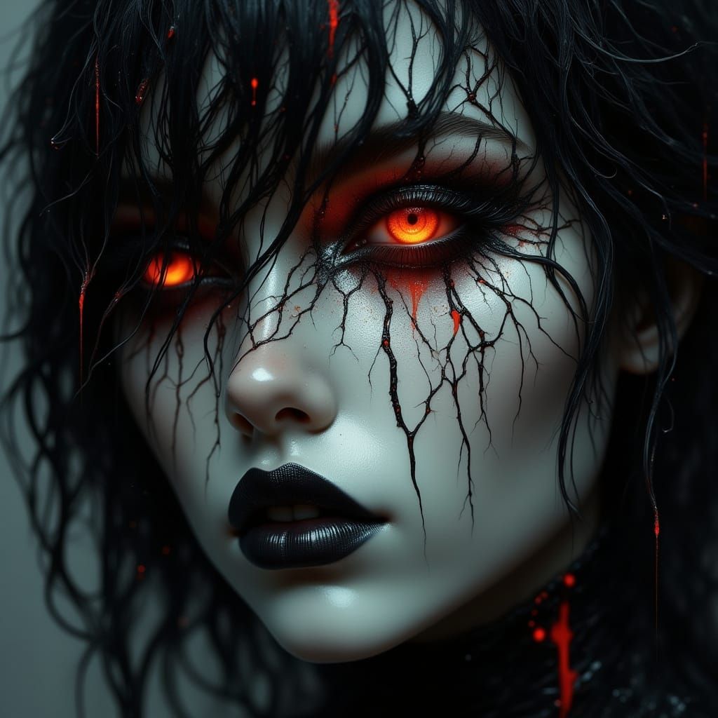 Gothic Woman Portrait with Glowing Eye in Digital Art
