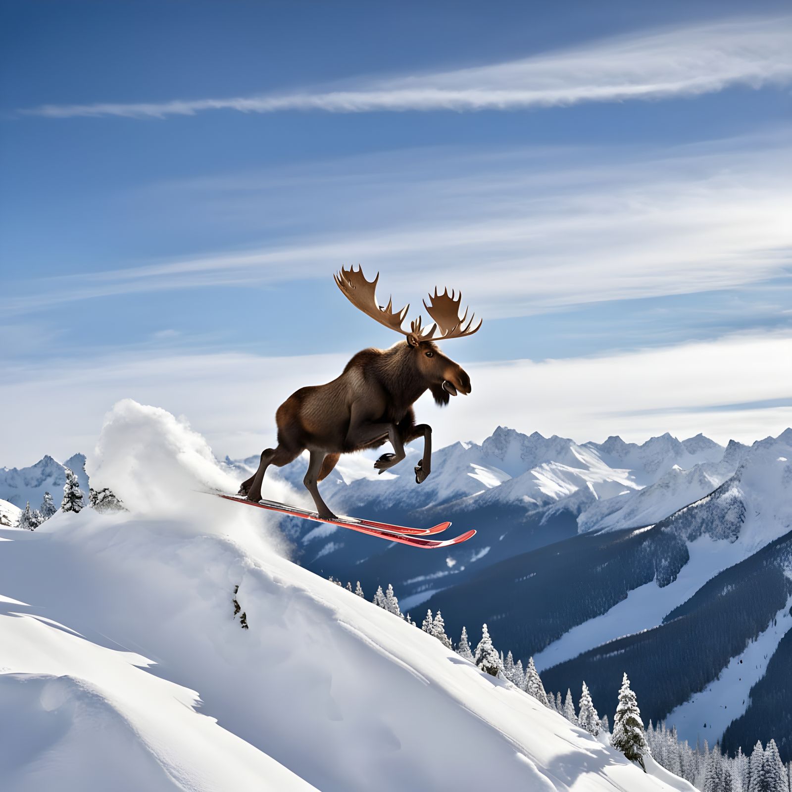 Moose in Flight Soars Over Majestic Snow-Capped Peaks in a F...