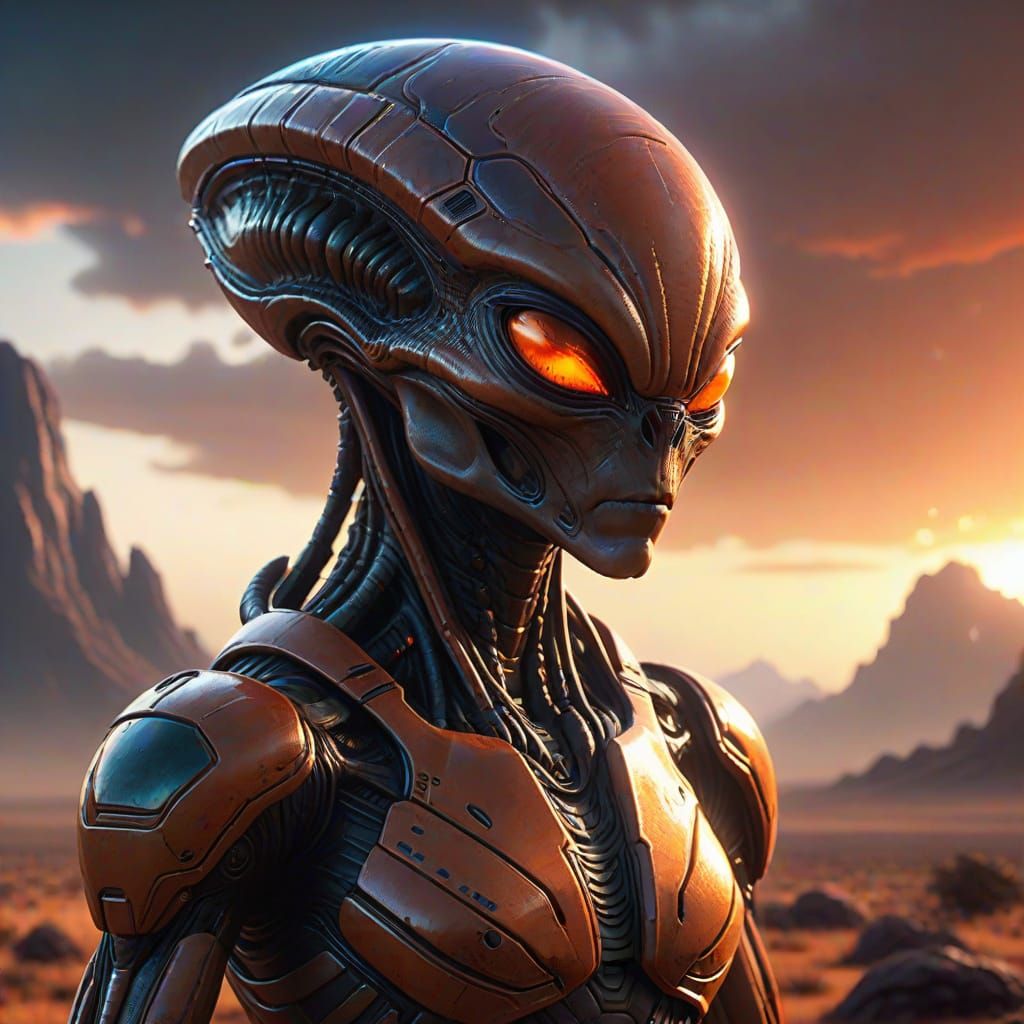 Surreal Alien Basks in Vibrant Sunset Glow