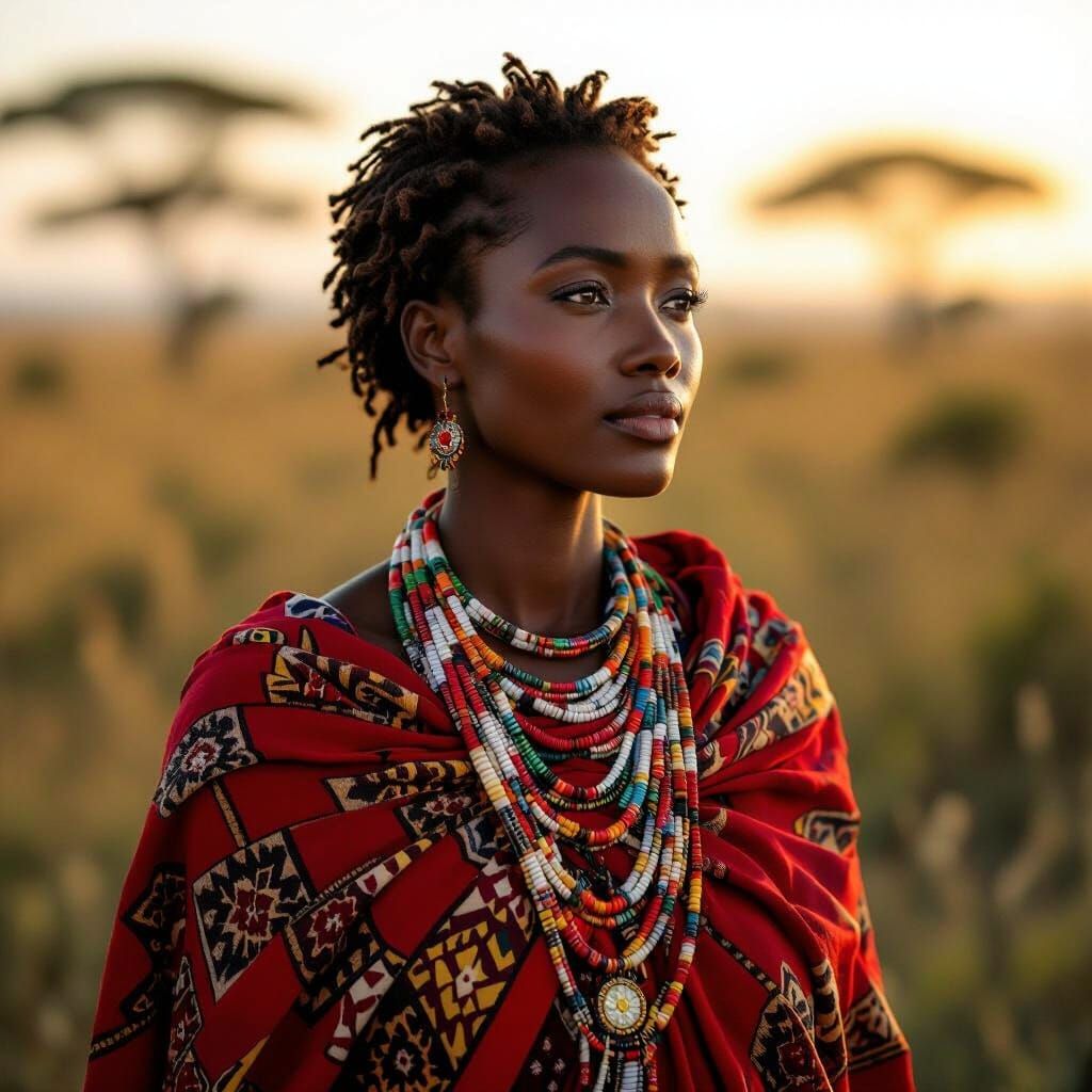 Photorealistic Portrait of a Woman in African Savannah