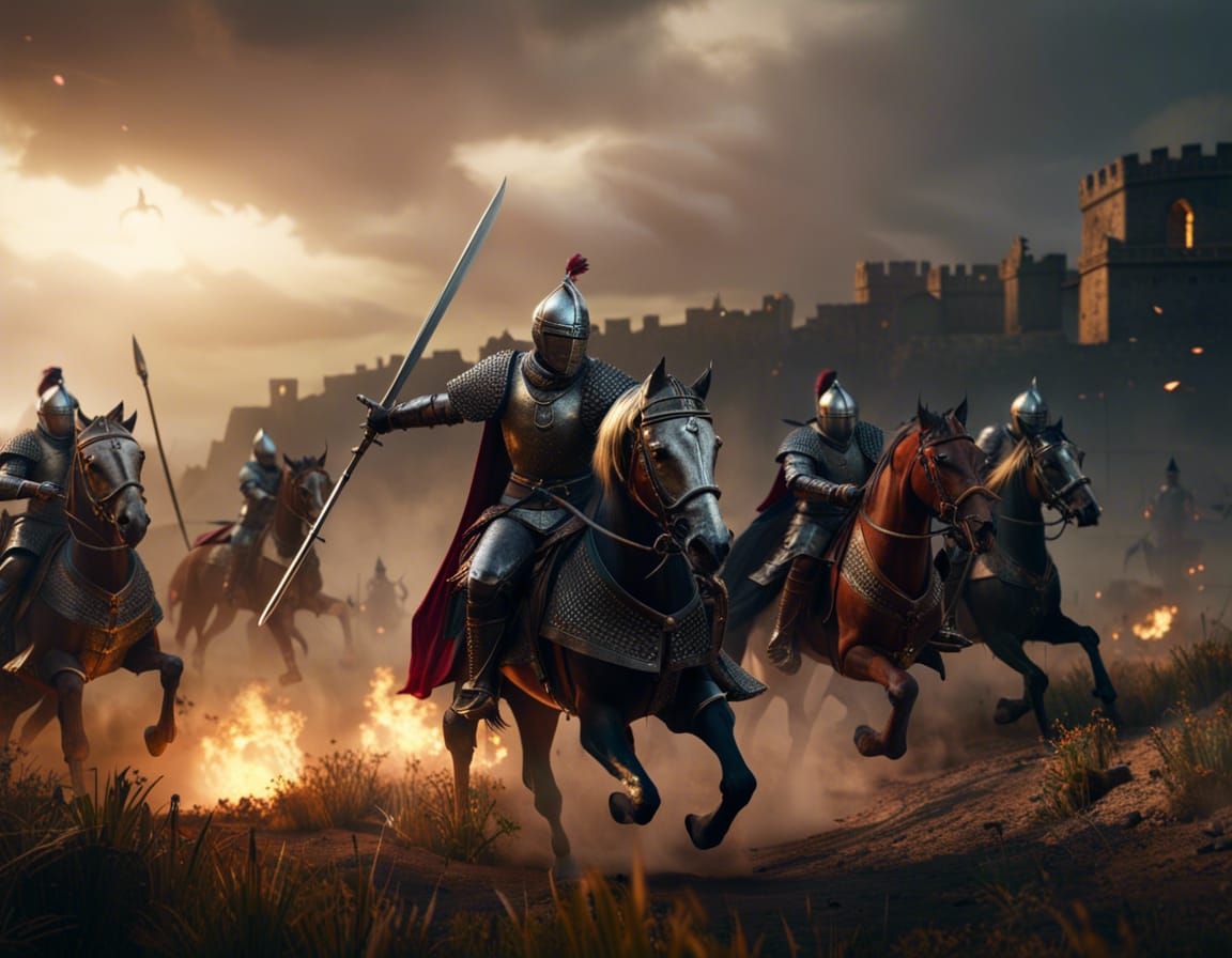 Hyperdetailed Knights in Dark Fantasy Battle