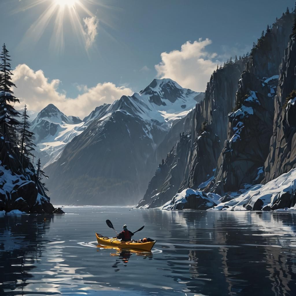 Winter Kayaking in Alaska: Digital Oil Painting