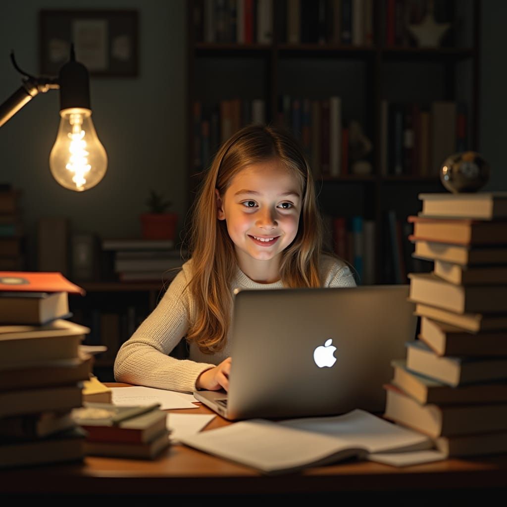 Girl Studying with Warm Light, Vermeer Style