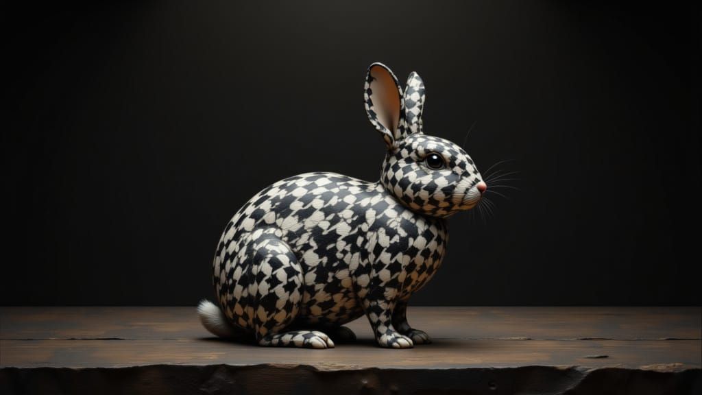 Photorealistic Rabbit in Houndstooth Pattern