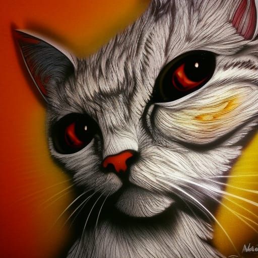 Origami Kitten Portrait in Graffiti Art Style