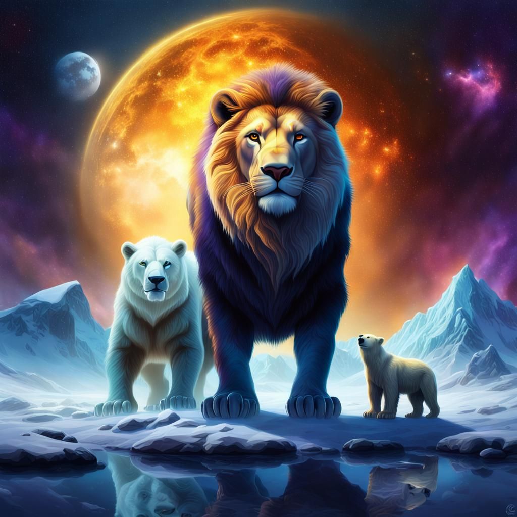 Fiery Lion and Icy Bear Fantasy Art
