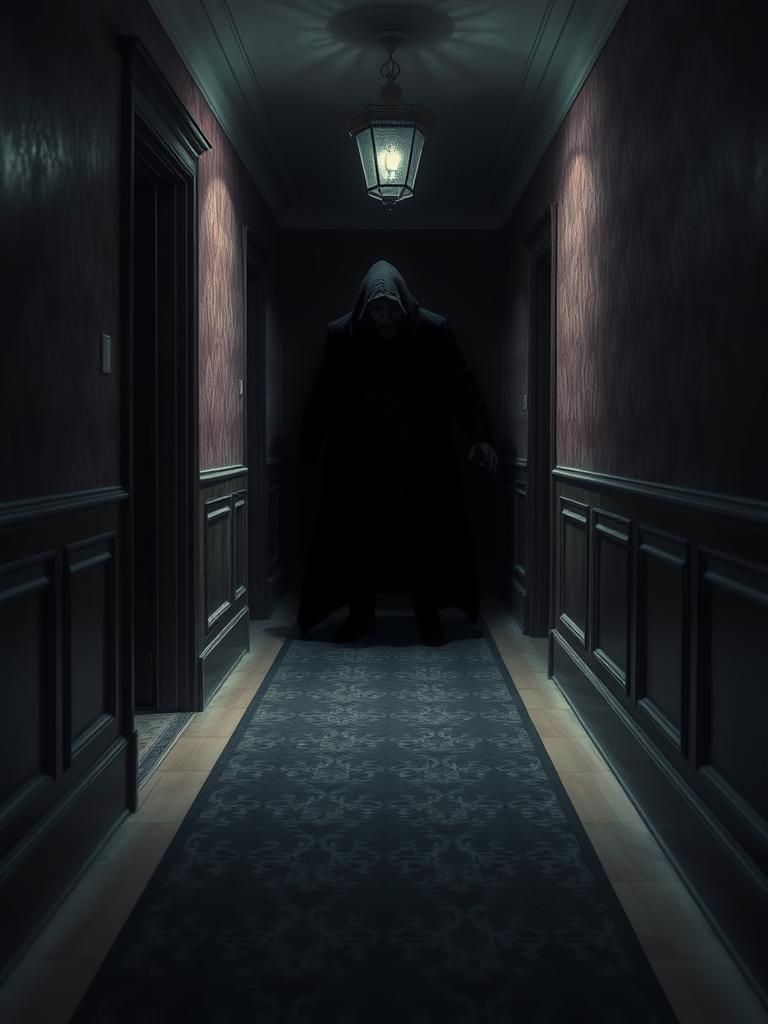 Frightening Shadow Figure in Eerie Mansion