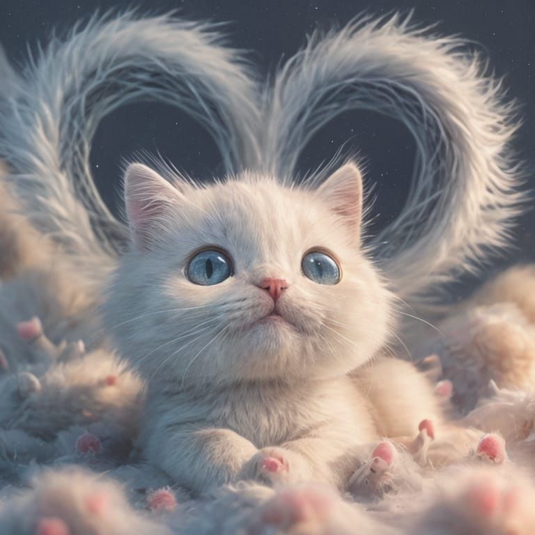 Whimsical White Cat Blends into Cloudy Horizon