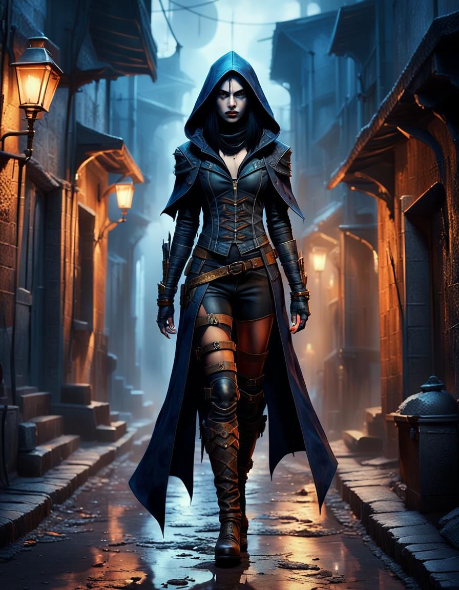 Mysterious Vampire Assassin in Misty Alleyway