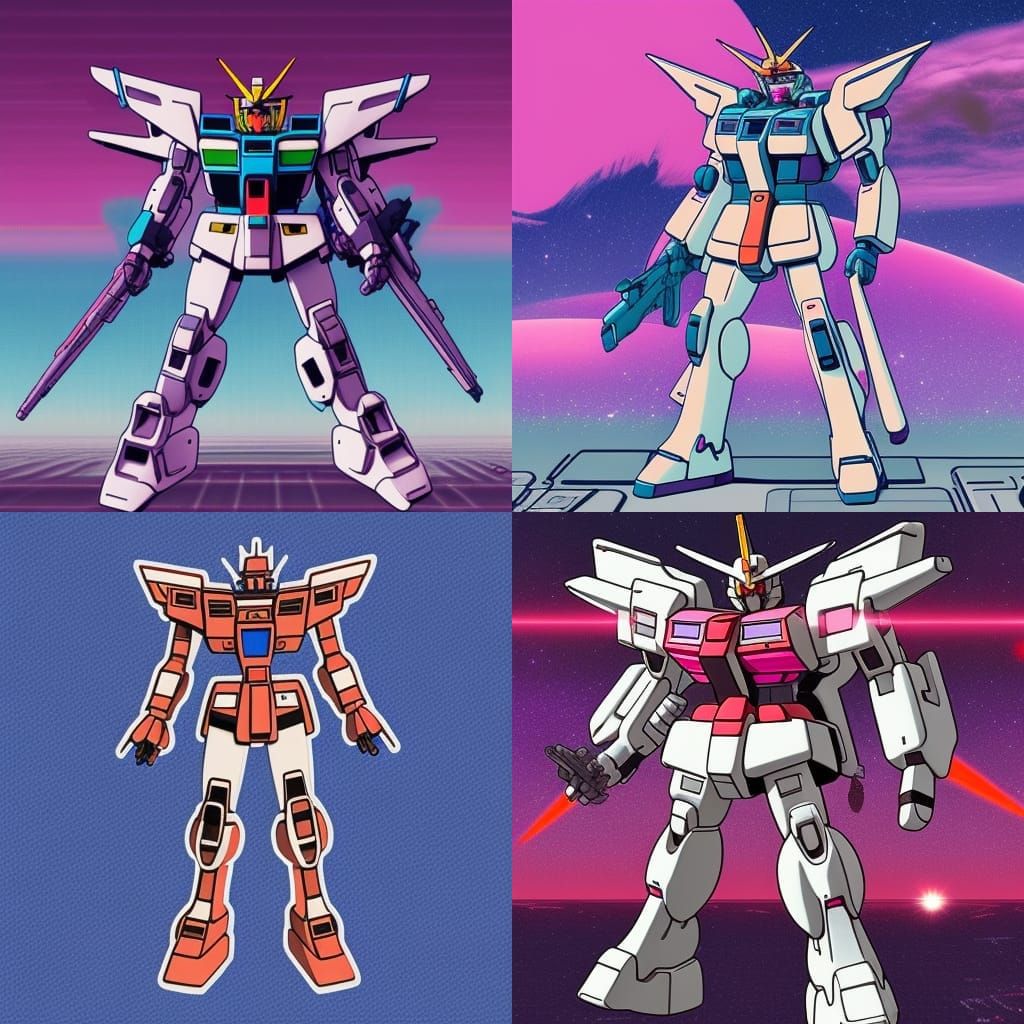 Gundam in Synthwave Neon Retro Style