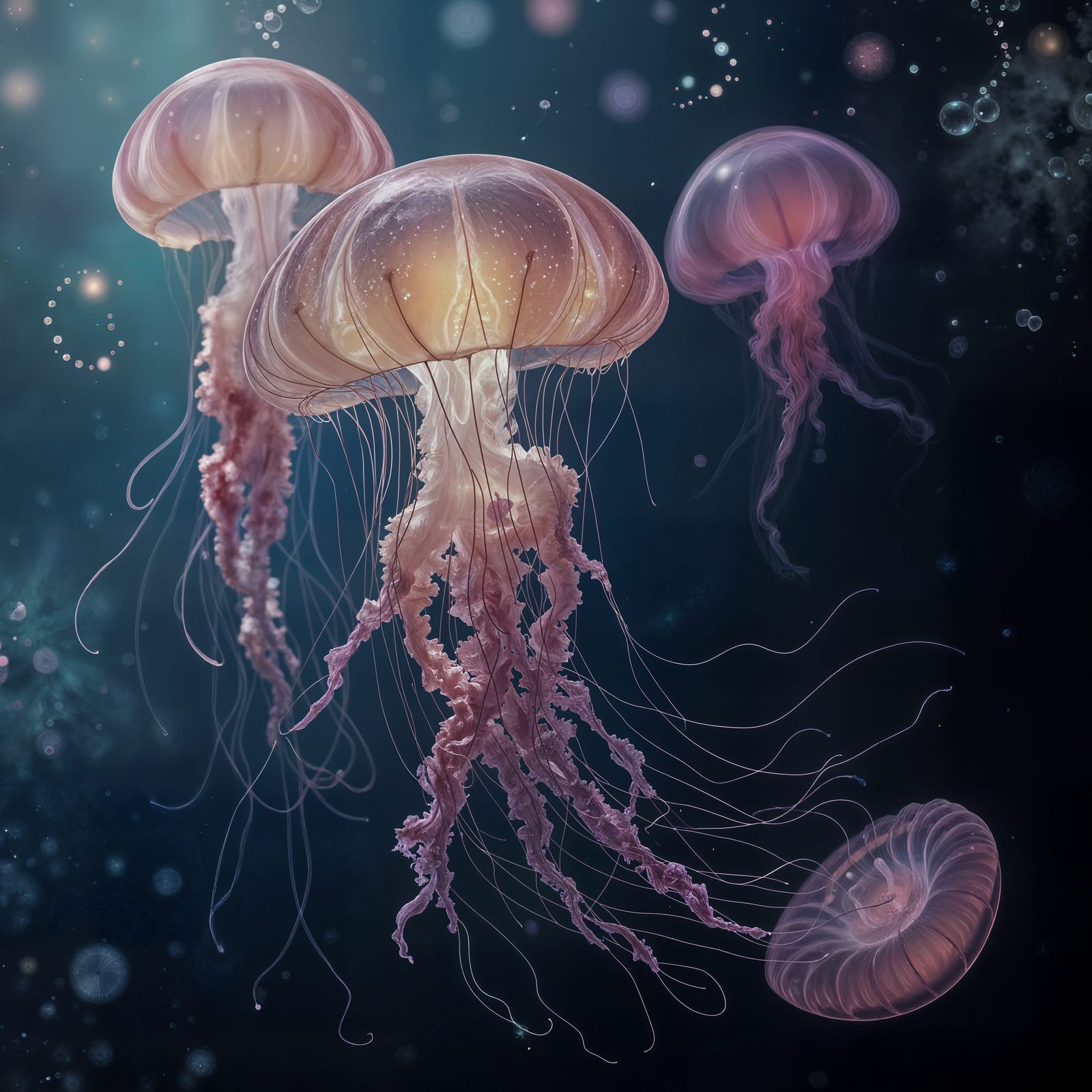 Breathtaking Underwater Scene with Majestic, Glowing Jellyfi...