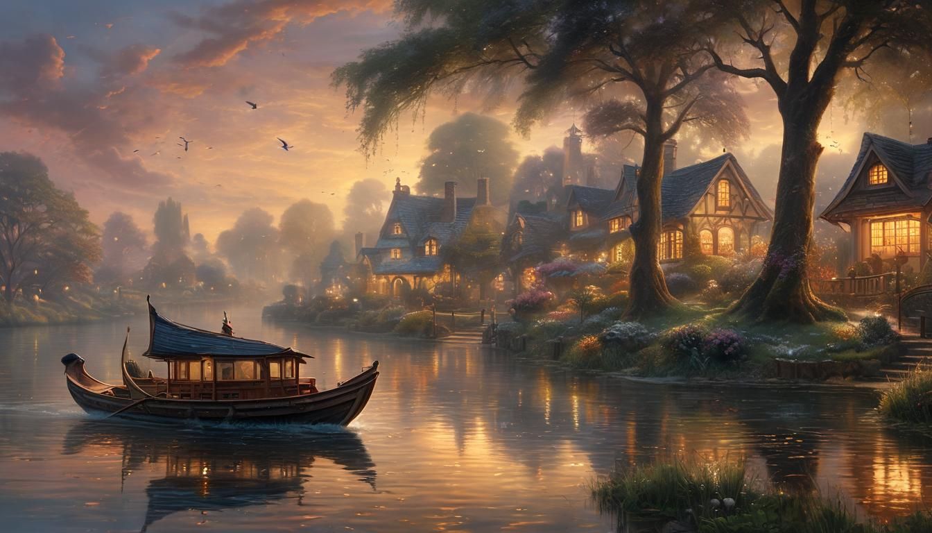 Ethereal Duck in Dreamy Landscape at Golden Hour