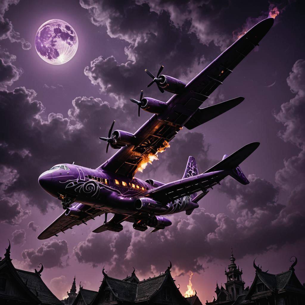 Cursed Voodoo Aircraft Engulfed in Purple Flames