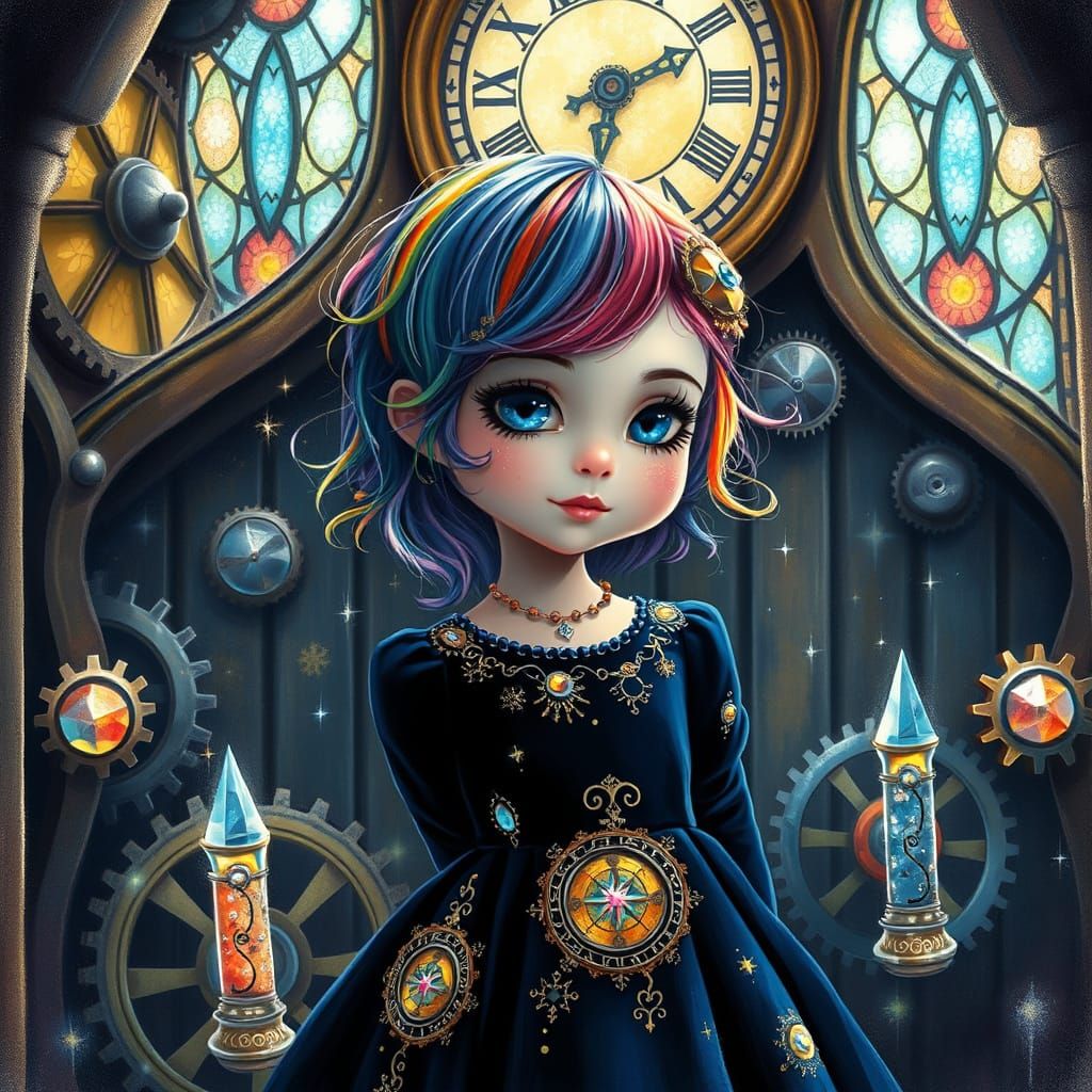 Enchanted Clock Tower Siren in Whimsical Fantasy Style