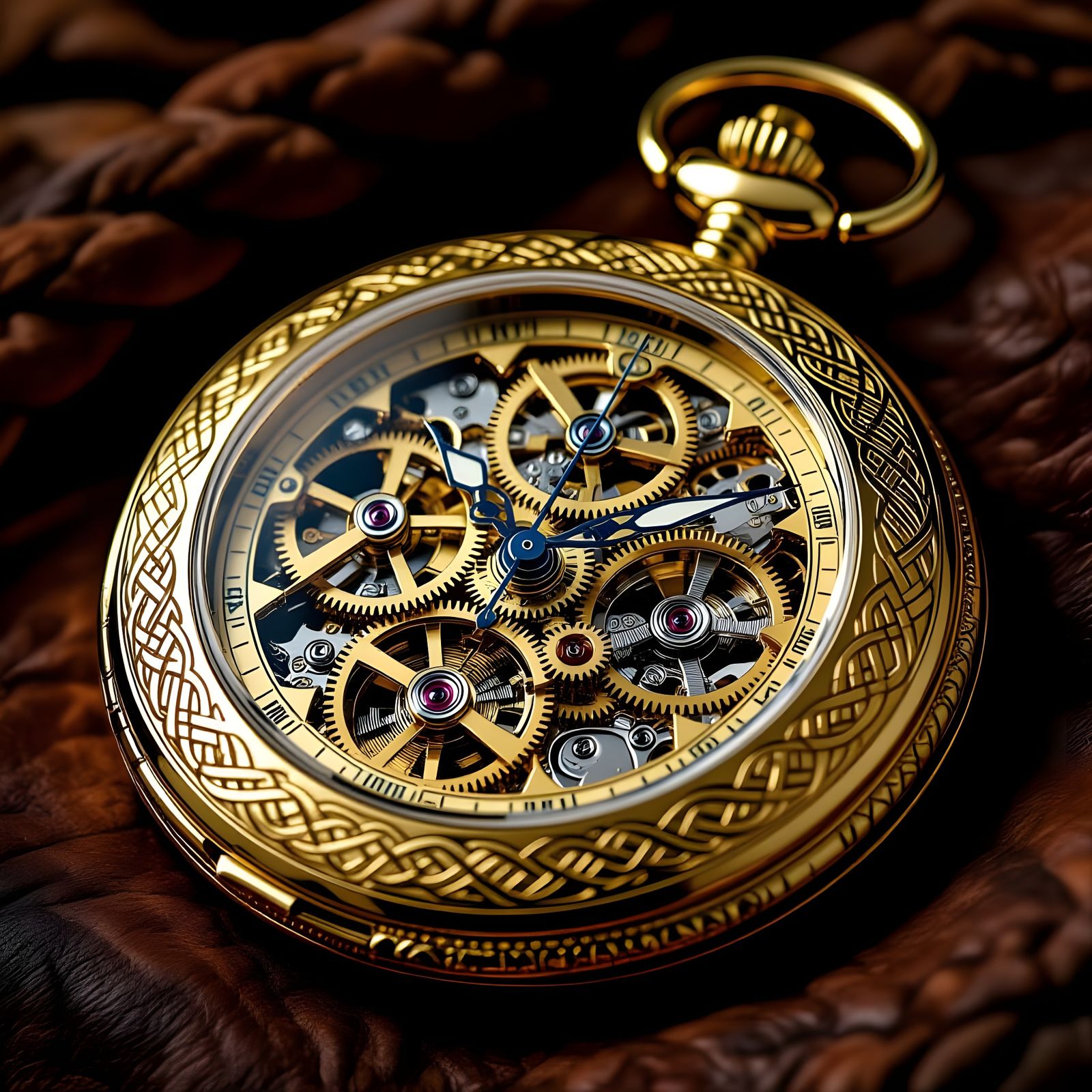 Ornate Golden Pocket Watch in Retro-Futuristic Style
