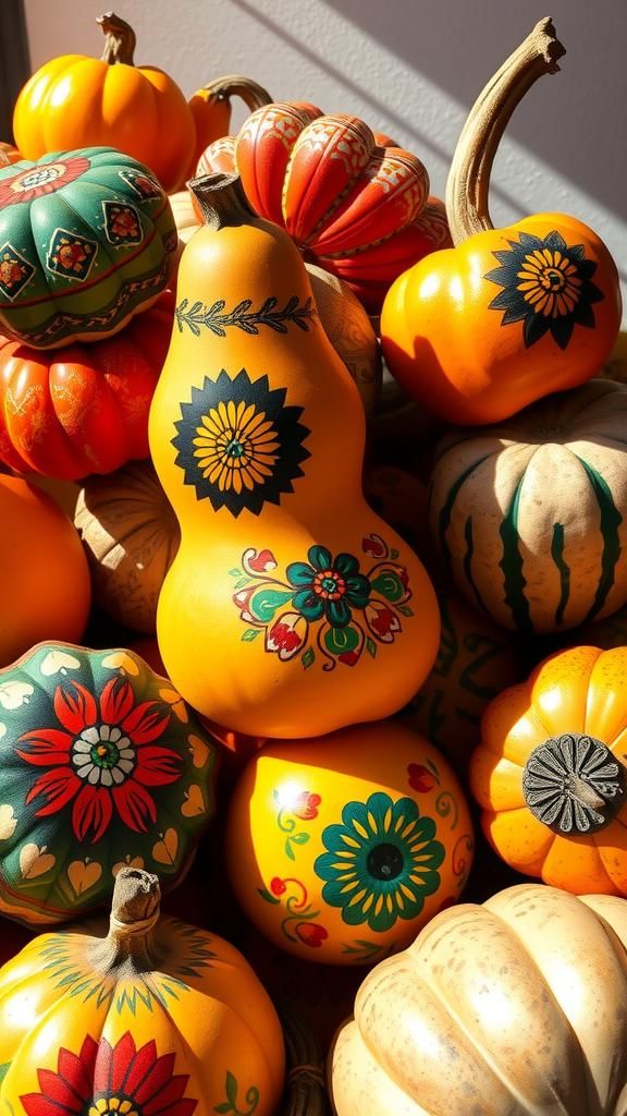 Vibrant Mexican Gourds in Folk Art Style