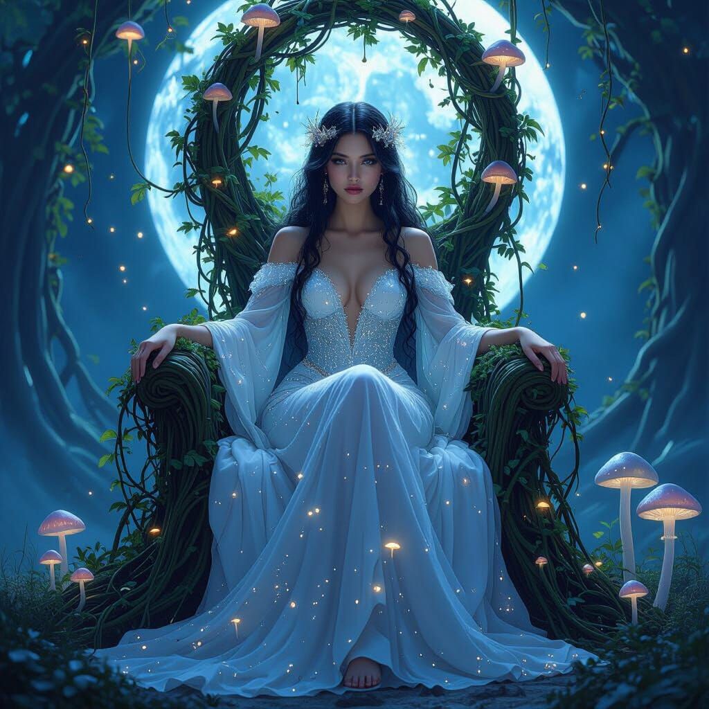 Dryad Queen on Living Throne: Alphonse Mucha Style