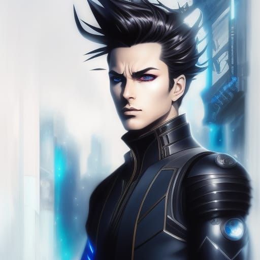 Cyberpunk God of the Underground: Digital Manga Portrait