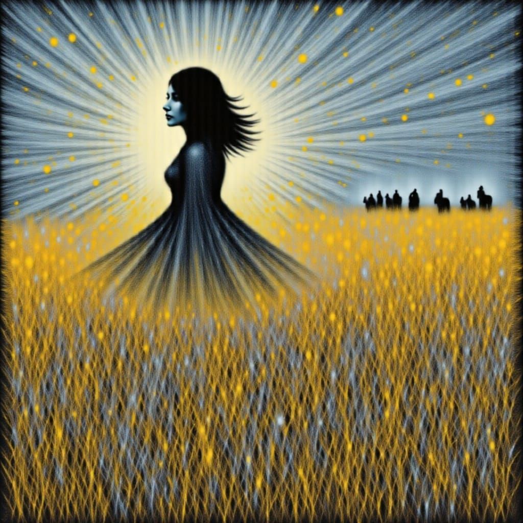 Person Running Through Meadow with Galloping Horses