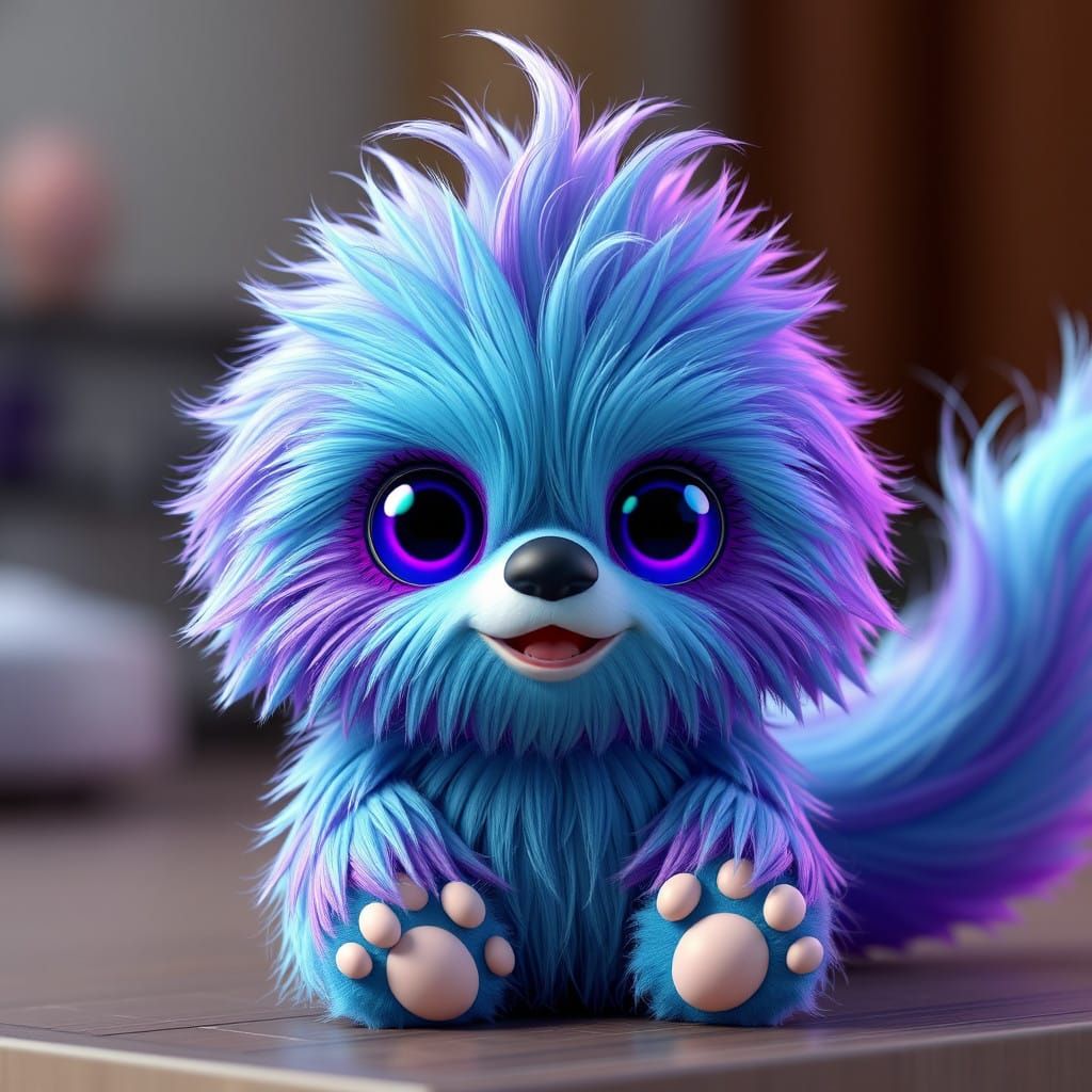 Cute 3D Anime Hybrid of Gizmo and Chewbacca in Electric Blue...
