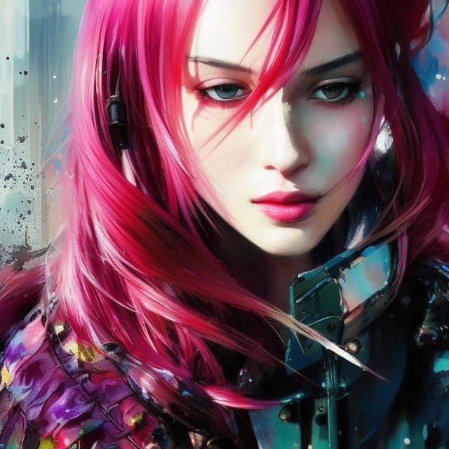 Pink-Haired Girl Portrait with Dynamic Lighting