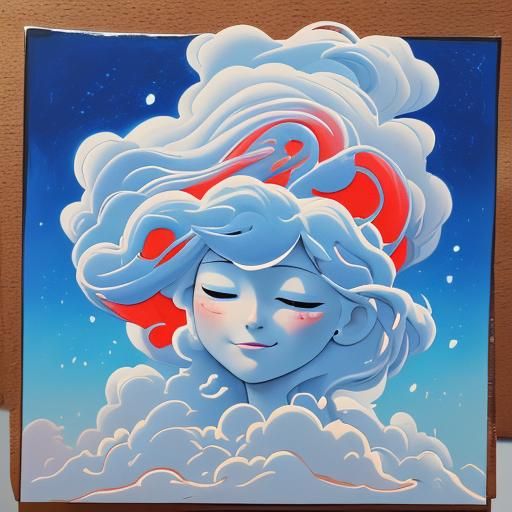 Gouache Painting of Sun Obscured by Clouds