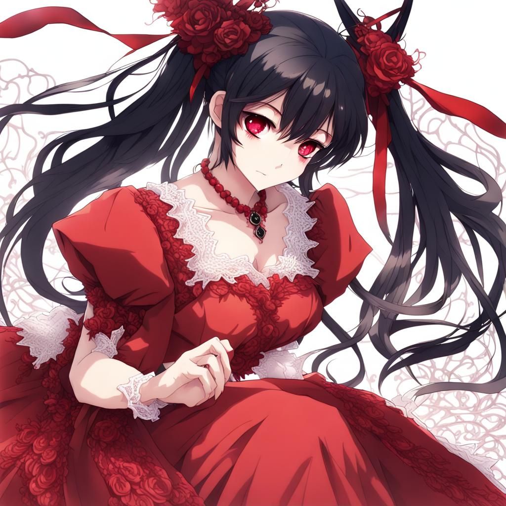 Anime-Style Demon Queen in Red Dress