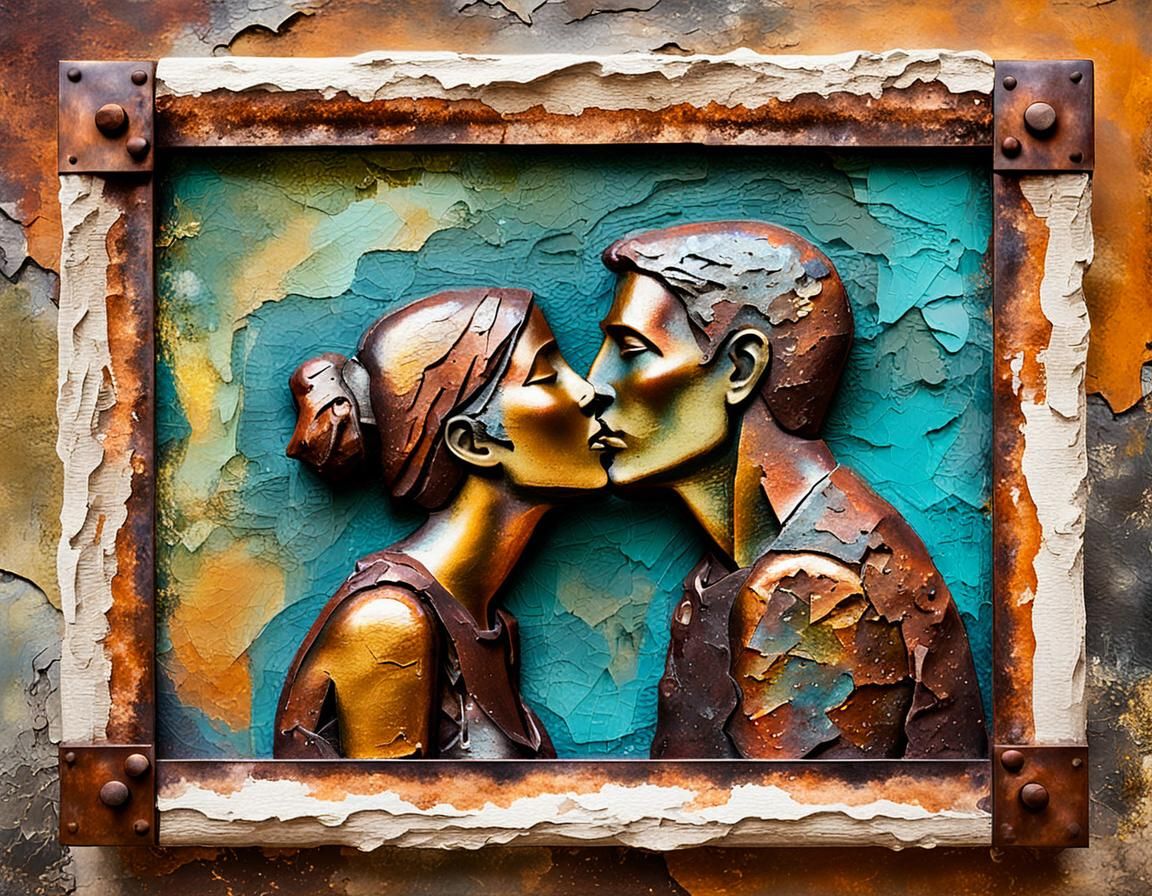 Abstract Expressionist Kiss in Earthy Tones