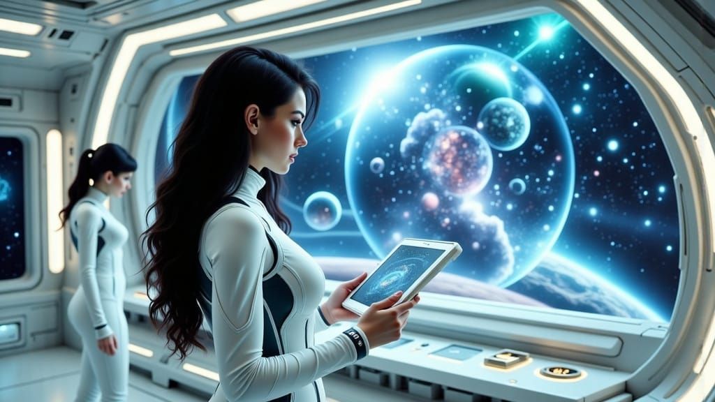 Starship Bridge Scene with Science Officer