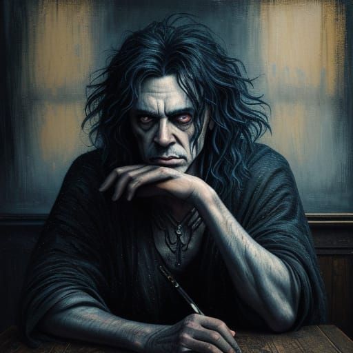 Melancholic Figure in Dark Fantasy Impasto Painting