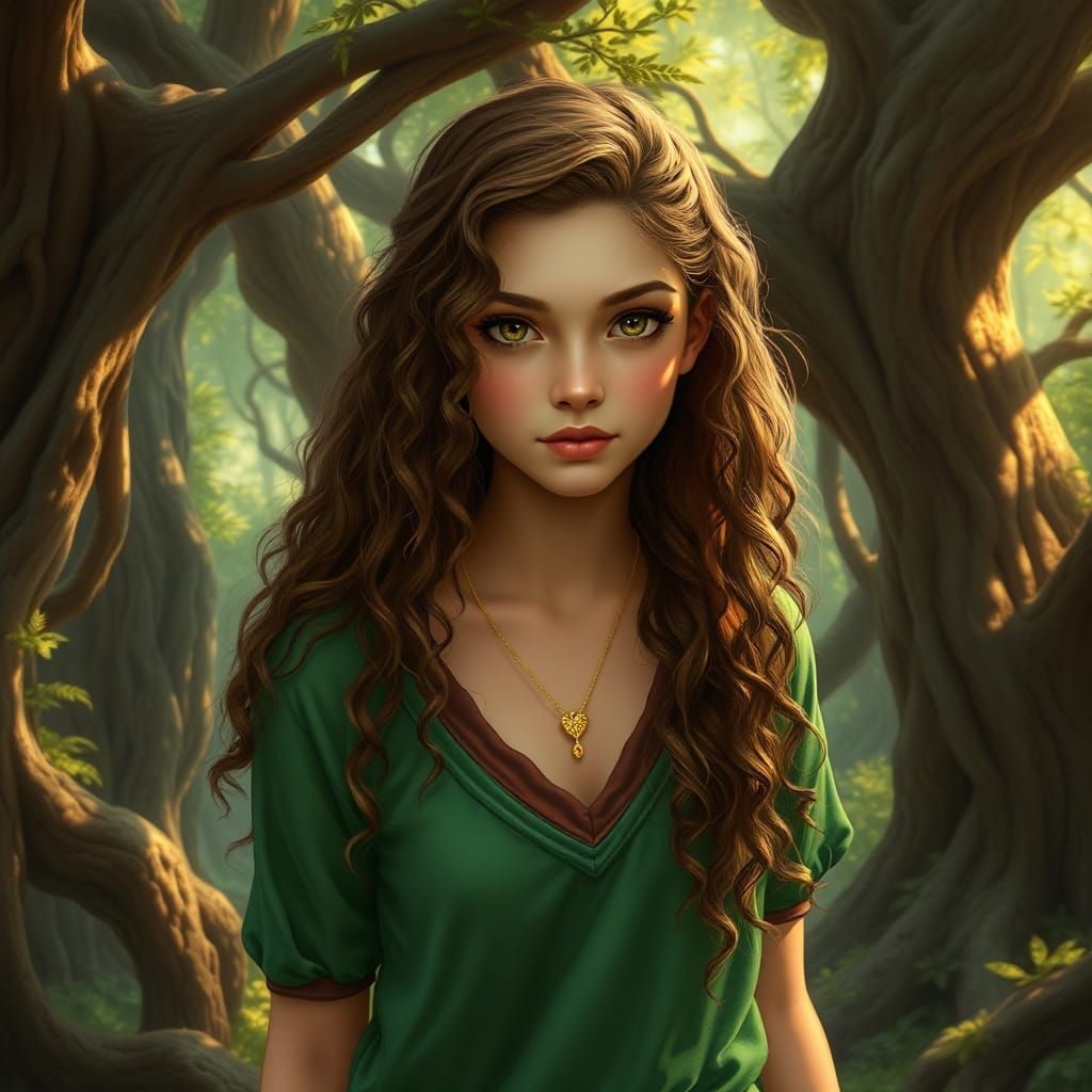 Enchanting Forest Nymph with Flowing Hair