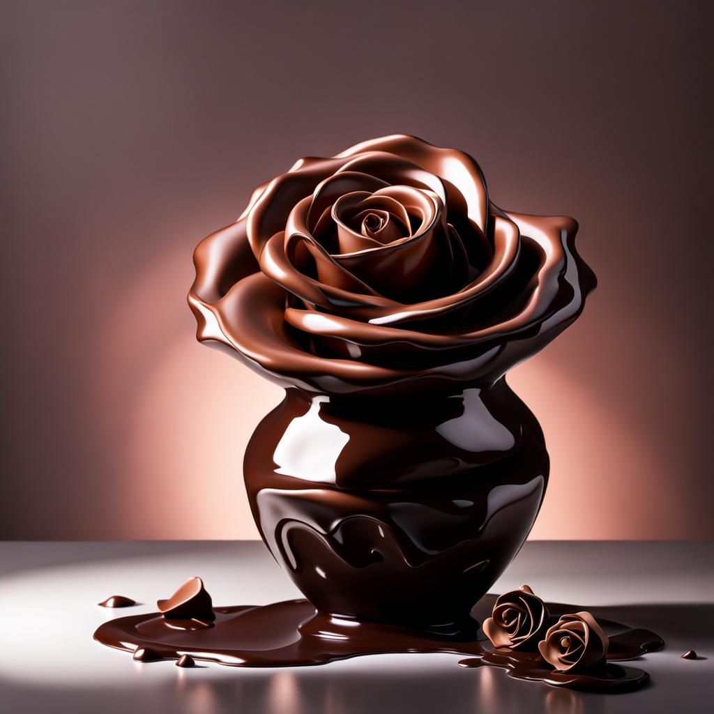 Chocolate Rose Sculpture: Photorealistic Romantic Still Life