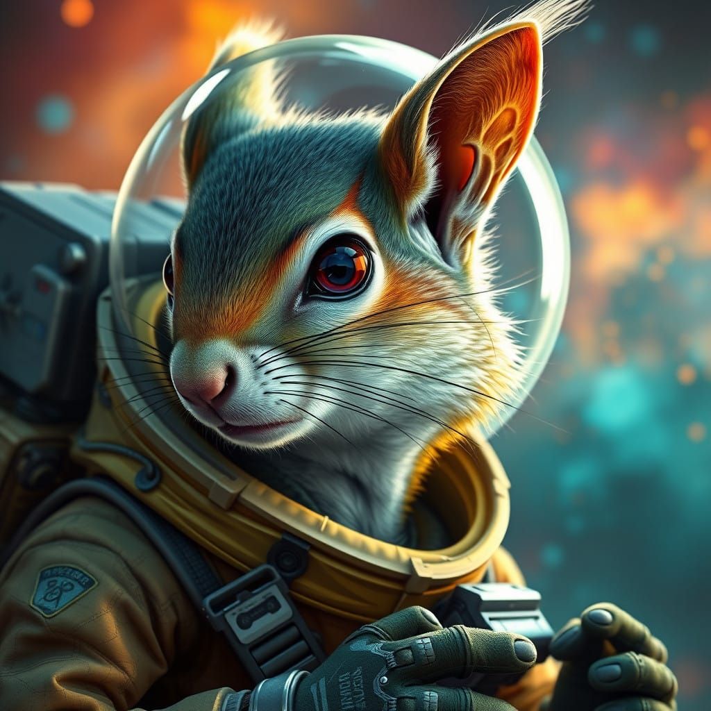 Surreal Green Squirrel Alien in Splendid Space Engineer Atti...