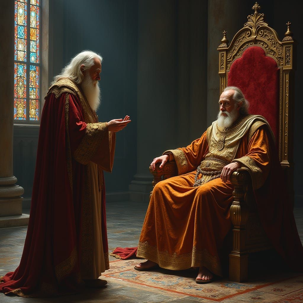 The Aged Astrologer Counsels the King in an Atmospheric, Int...