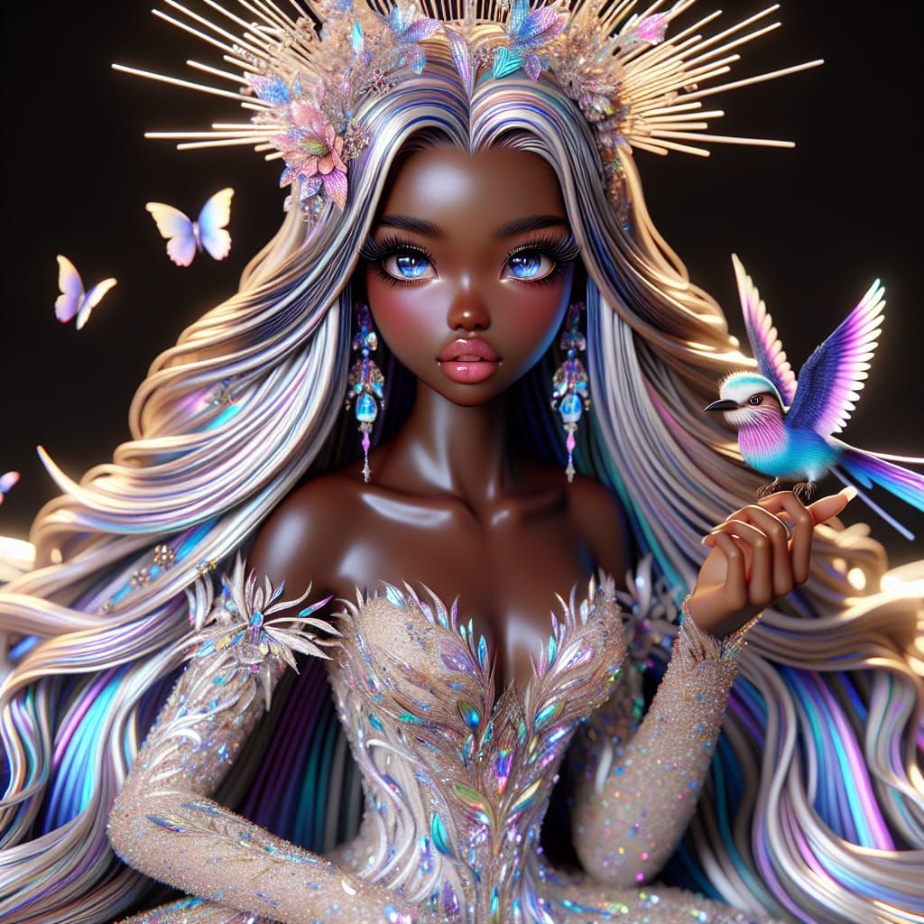 Anime Stardust Gown with Lilac Roller Bird