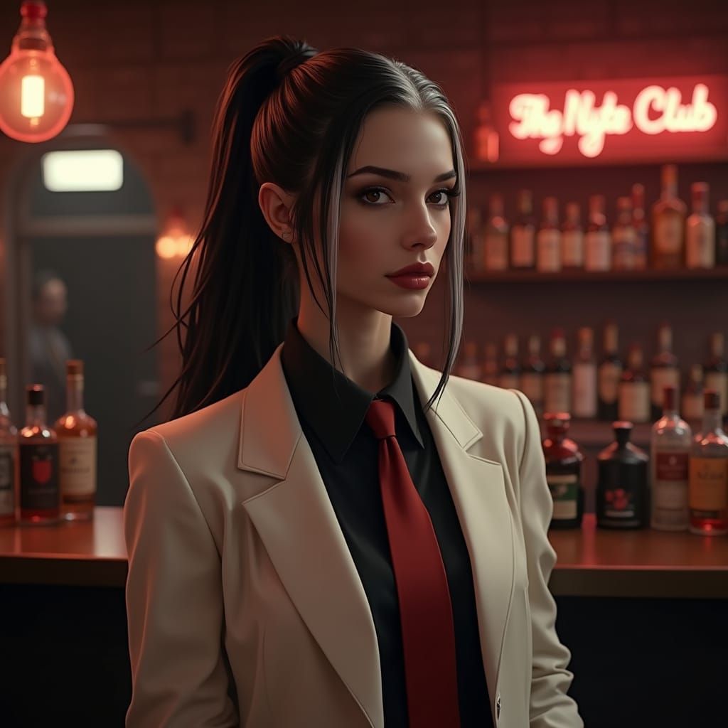 Hyperrealistic Portrait of a Pale Woman in a Nightclub