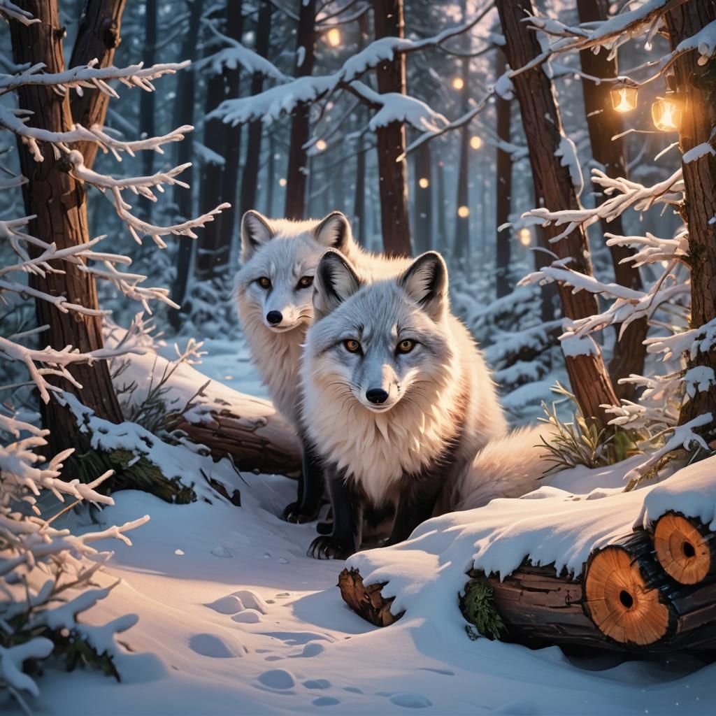Arctic Fox in Magical Winter Forest, Hyperrealistic Art