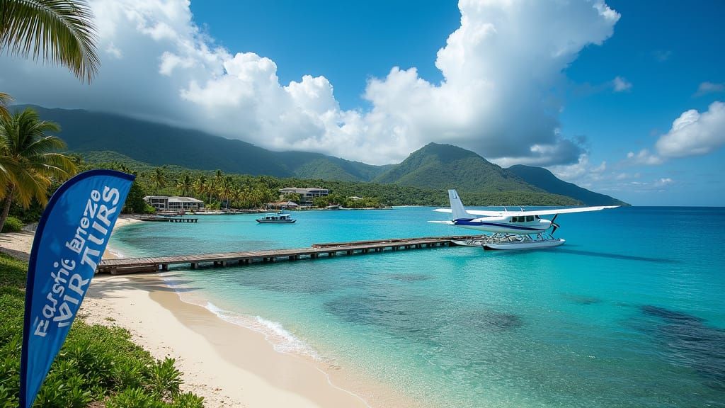 Seaplane at Tropical Coastal Village Pier