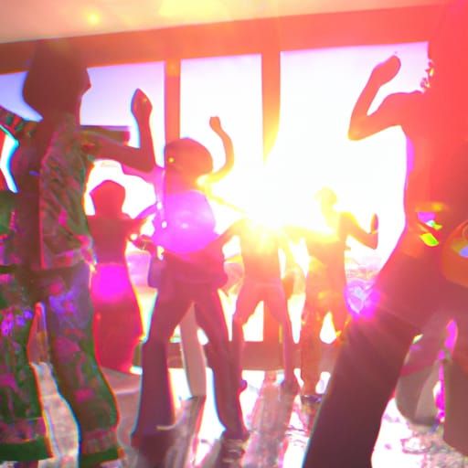 Dynamic Pajama Party Scene with Lens Flare