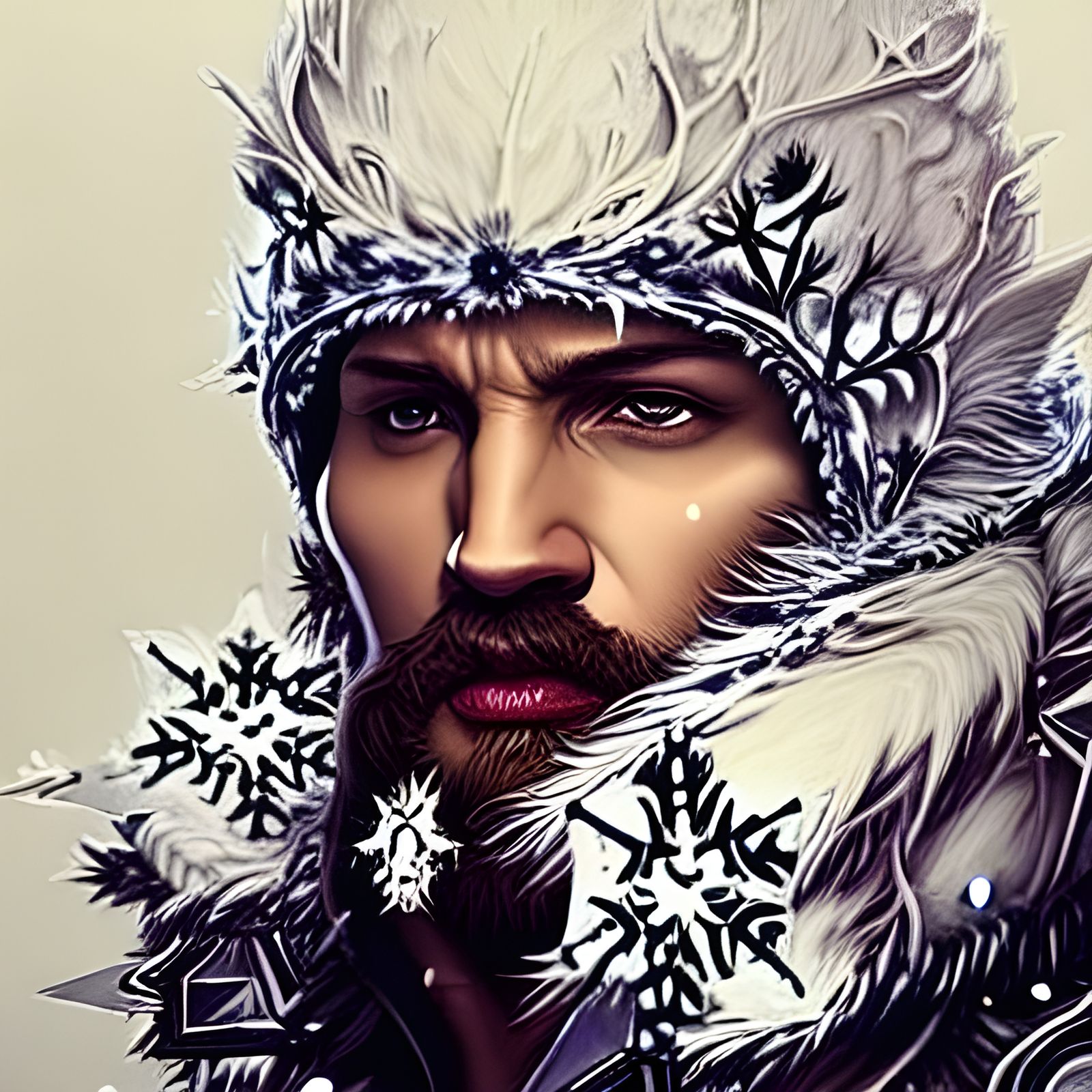Tom Hardy Lookalike in Snowy Fur Hood
