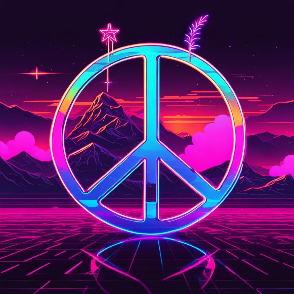 Synthwave Neon Retro Peace and Love